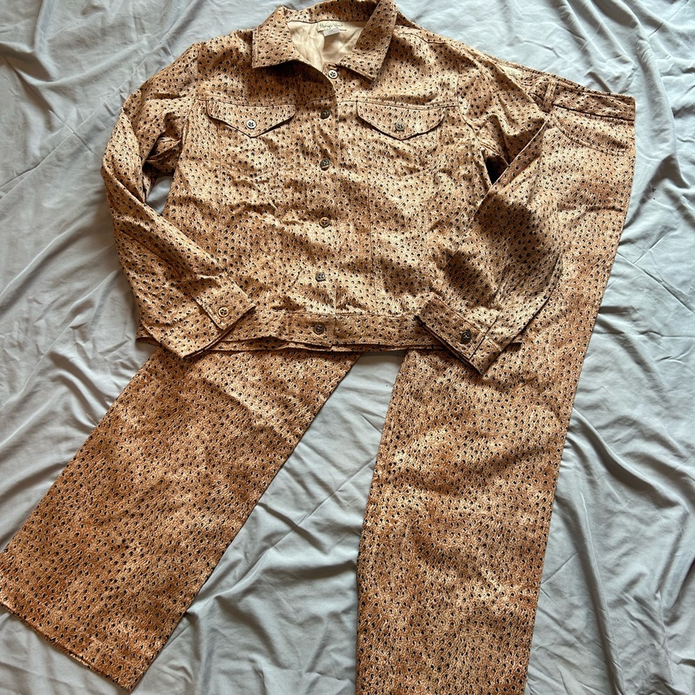 Midnight Velvet Animal Print Long Sleeve Wide Legged Suit Women SZ 16